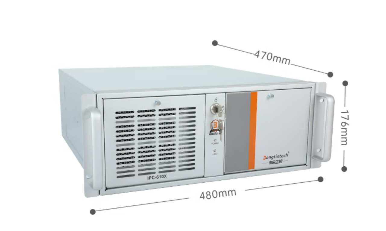 　這款機器采用了DT-610X機箱和DT-WR680MA主板。整體為銀灰色。采用了熱浸鍍鋅薄鋼板，防銹、耐候性強。并且它的防銹蝕性特別好，-般環(huán)境防蝕效果可達(dá)30-50年，熱浸鍍鋅薄鋼板外形美觀，加工容易。尺寸為430（481.6帶耳朵）*470*176mm（寬*深*高）,約重23kg，便于搬運。